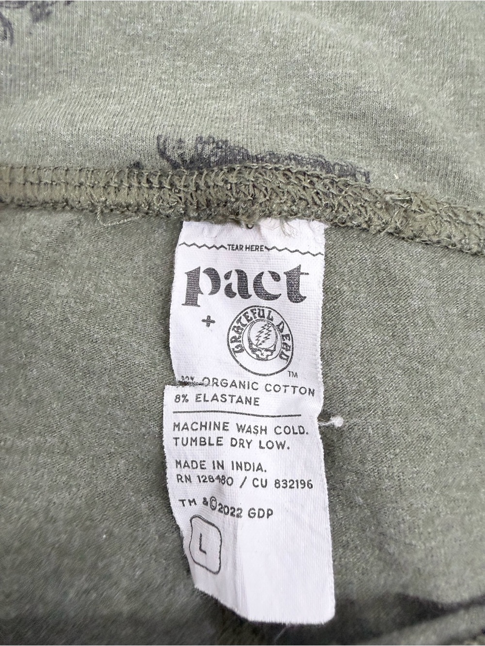 Pact Women’s Size Large Olive Green Grateful Dead Leggings - Picture 10 of 12